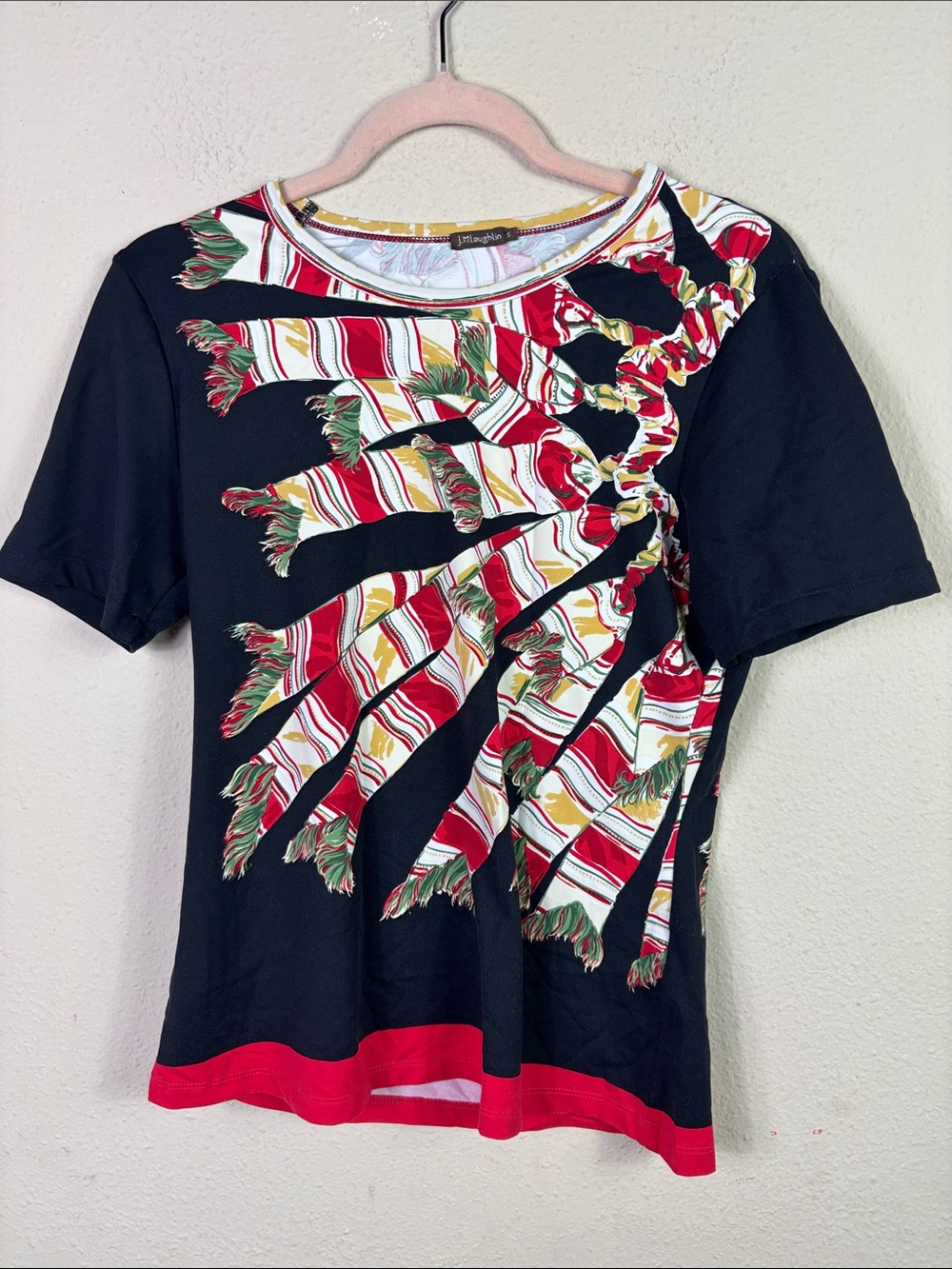 J.McLaughlin Holiday / Christmas Scarf Print Catalina Cloth Tee size Small